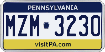 PA license plate MZM3230