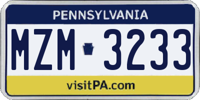 PA license plate MZM3233