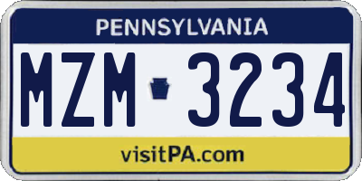 PA license plate MZM3234