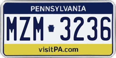 PA license plate MZM3236