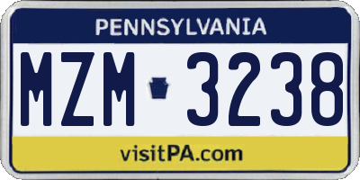 PA license plate MZM3238