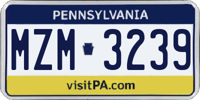 PA license plate MZM3239