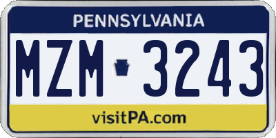 PA license plate MZM3243