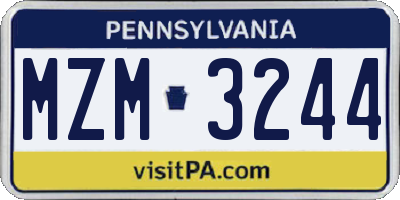 PA license plate MZM3244