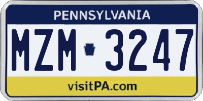 PA license plate MZM3247