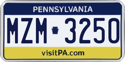 PA license plate MZM3250