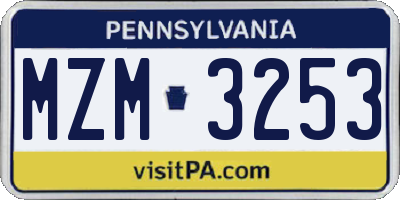 PA license plate MZM3253