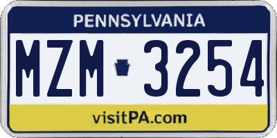 PA license plate MZM3254