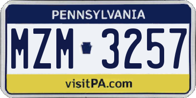 PA license plate MZM3257