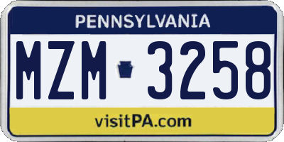 PA license plate MZM3258