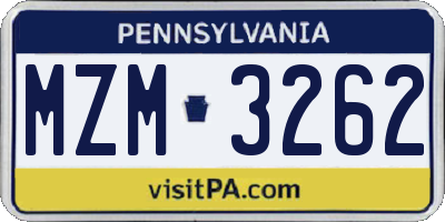 PA license plate MZM3262