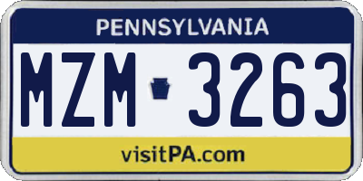 PA license plate MZM3263