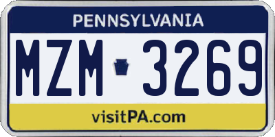 PA license plate MZM3269