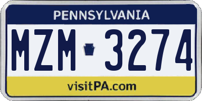 PA license plate MZM3274