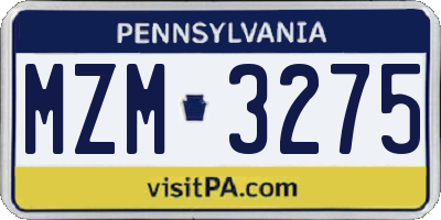PA license plate MZM3275