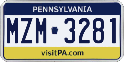 PA license plate MZM3281