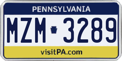 PA license plate MZM3289