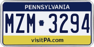 PA license plate MZM3294