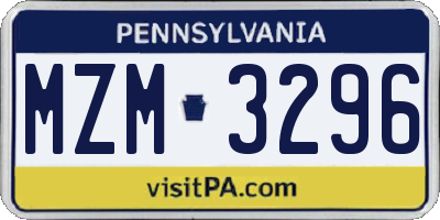 PA license plate MZM3296