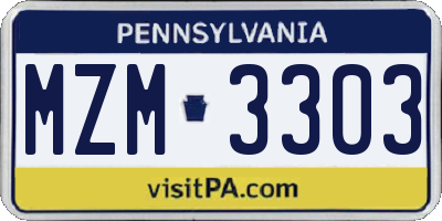 PA license plate MZM3303