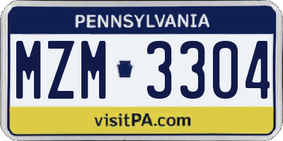 PA license plate MZM3304