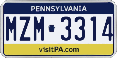 PA license plate MZM3314