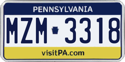 PA license plate MZM3318