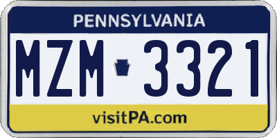 PA license plate MZM3321