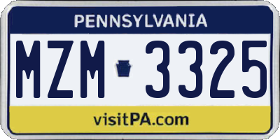 PA license plate MZM3325