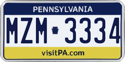 PA license plate MZM3334