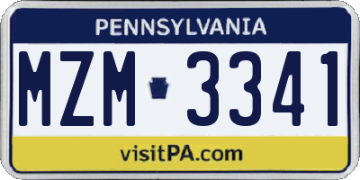 PA license plate MZM3341