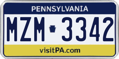 PA license plate MZM3342