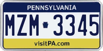 PA license plate MZM3345