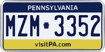 PA license plate MZM3352