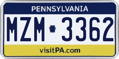 PA license plate MZM3362