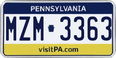 PA license plate MZM3363