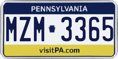 PA license plate MZM3365
