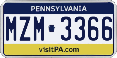 PA license plate MZM3366