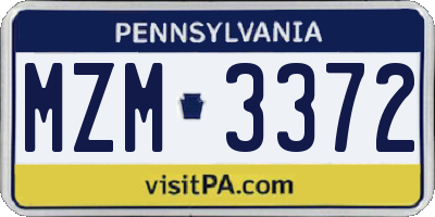 PA license plate MZM3372
