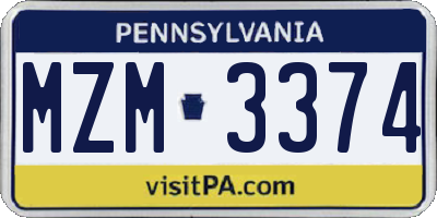 PA license plate MZM3374