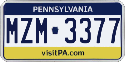 PA license plate MZM3377