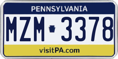 PA license plate MZM3378