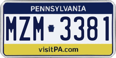 PA license plate MZM3381