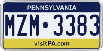 PA license plate MZM3383