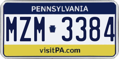 PA license plate MZM3384