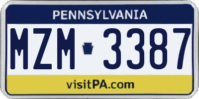 PA license plate MZM3387