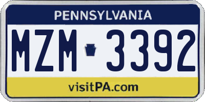 PA license plate MZM3392