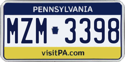 PA license plate MZM3398