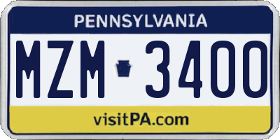 PA license plate MZM3400