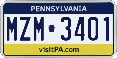 PA license plate MZM3401